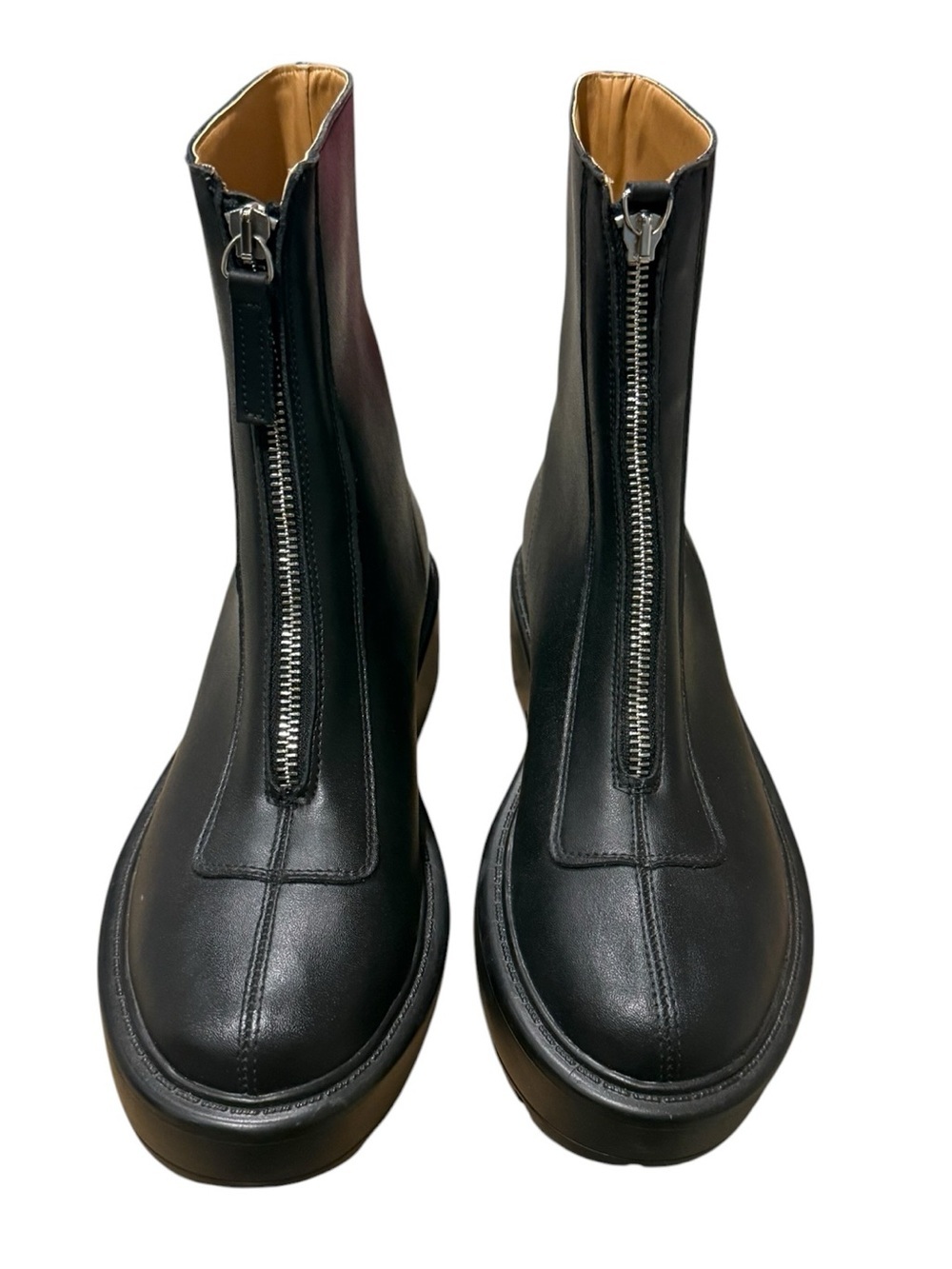 Steve Madden JONES Black Leather Front Zip Platform Ankle Boots